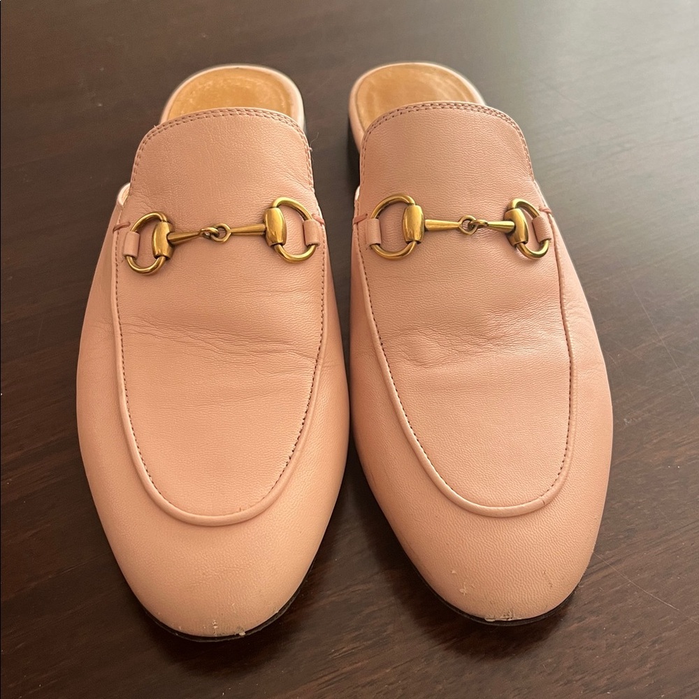 GUCCI Princetown Leather Mule Sz 36 Horsebit Slip On Loafer with Gold Hardware